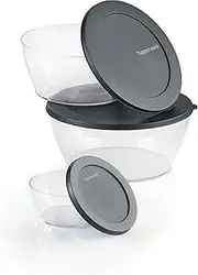 [Tupperware] Crystal Clear Store & Serve Collection 6 Piece Food Storage Container Set - Dishwasher Safe & BPA Free - (3 Bowls + 3 Lids)