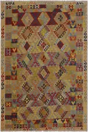 Retro Turkish Kilim Leira Ivory/Blue Wool Rug - 6'10'' X 9'9''