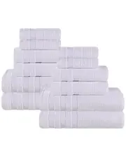 Superior Brea Zero Twist Cotton Ribbed Geometric Border Plush 12pc Towel Set
