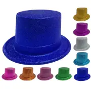 GLITTER TOP HAT Fancy Party Plastic Costume Tall Cap Fun Dress Up Sparkle - Mixed Colour Pack