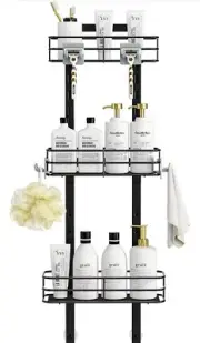 Adjustable Shower Hanging Organizer with 4 Detachable Hooks Rust Proof Over Door