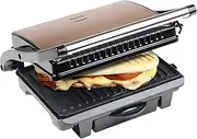 [Bestron] ASW113CO Electric Contact Grill with Crumb Tray, Sandwich Maker with Cool-Touch Handle and Non-Stick Coating, Panini Maker with 1000 Watt, Colour: Copper, Diameter 28.5 cm
