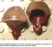 Lego 2 BAM Pieces Medium Nougat Tricorne Hat Combo With Molded Dark Red Ponytail