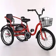 Three Wheel Bike, Children's Tricycle High Carbon Steel Frame Children's Bicycle Double Seat Three Wheel Cruiser Bike with Rear Seat & Shopping Basket Cycling Pedalling
