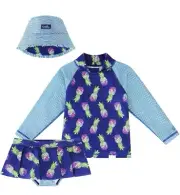 UV SKINZ UPF 50+ Girls 3-Piece Swim Set (3T, Rainbow Pineapple)