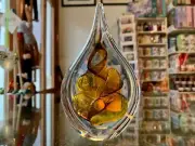 Crystal Glass Drop Paperweight Purple & Gold - Nobilé Glassware
