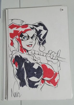 Harley Quinn Sketch Lot (2) Signed By Eddie Nunez w CoA