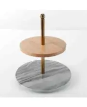 GIBSON Laurie Gates Marble & Wood Two-Tier Serving Stand NEW