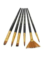 [Derwent] Academy Art and Craft Wooden Flat Round, Filbert Taklon Paint Brush Set in Multi