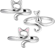 Dimeho 3 Pack Adjustable Knitting Rings Crochet Yarn Guide Holder Cute Cat Finger Loop Wide Open Weaving Hook Braided Thimble Knit Accessories for DIY Craft Sweater Scarf Handicrafts