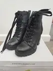 Steve Madden Laurie Ankle Boots Black Leather Lace Up Block Heel Sz 6.5