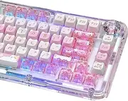 26 Keys Crystal Jelly Personalized Keycaps, PC Material Cute Meow Meow Squad Transparent Custom Cat Keycaps, Mao Profile Keycap for DIY MX Swithes Mechanical Keyboards