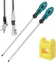 2-Piece 12'' long Slotted and Phillips Screwdrive Screwdriver Set, Long Blade Screwdriver Set PH1 12-Inch Magnetic Screwdriver, 2 Packs Magnetic Screwdriver with Rubber Handle(5mmx300mm)