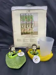 Motion Monkey Bobble Head Soap Dish Cup and Shower Curtain Bath Set