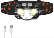 LHKNL Headlamp Flashlight, 1200 Lumen Ultra-Light Bright LED Rechargeable Headlight with White Red Light, Waterproof Motion Sensor Head Lamp, 8 Modes for Outdoor Camping Running Fishing-1 Pack