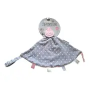 Cheeky Chompers Polka Dot Pink Gray Lovey Teether Triangle Wrist Loop Tags