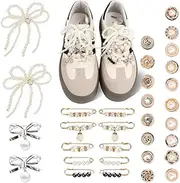 [FIDWALL] 34 pieces shoe charms for trainers, trainer charms include jewellery, bows, clips, pins, shoe jewellery and shoe decoration charms for trainers, M, Silicone, No Gemstone