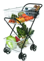 Shopping Trolley Folding Cart with 3 Baskets Swivel Wheels Deluxe