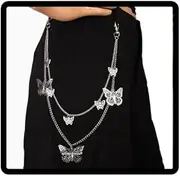 [Resweky] Multilayer Butterfly Trouser Chain, Hip Hop Gothic Punk Tassel Trouser Chain, Metal Waist Chain, Purse Chain, Body Jewelry for Women and Men, Gifts, Large, Large, Alloy, No Gemstone