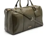 TONY BIANCO Harper Weekend Bag Green Khaki Large PU Leather Zip Organisation