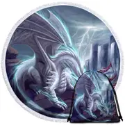 Cool Art White Lighting Dragon Round Beach Towel