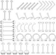 [KAHOUI] Pack of 50 Clear Plastic Piercing Retainers, Eyebrow Piercing, Lip Piercing, Industrial Piercing, Tongue Piercing, Plastic, Piercing Placeholder, Jewellery for Surgical, Sterling Silver