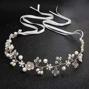 HJYHYN Crystal Pearl Bridal Headband Bohemian Headpiece Leaf Hair Vine Flower Wedding Hair Accessories(Gold)