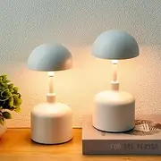 JHY DESIGN Mushroom Lamps Dimmable Table Lamps Set of 2 Rechargeable LED Touch Control Small Lamps Cordless Bedside Lamps for Restaurant, Bedroom, Bars, Coffee Table(Off-White)