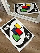 UNO Card Rug, Funky Aesthetic Retro Throw Area Rugs 2x3 Non Slip Washable, Modern Abstract Cute Unique Bathroom Bedroom Rugs Fluffy Soft Small Rugs for Entryway Indoor, Funny Housewarming Gift