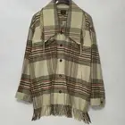 Polo Ralph Lauren Fringe Trim Coat Off White Wool Plaid Jacket Women 2XL New