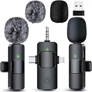 KUMAIGO Wireless Lavalier Microphone for iPhone/Android Phone/Camera/Computer/Laptop, with Noise Reduction, Plug Play Wireless Lapel Microphone for Video/Live Stream/Interview/TikTok/YouTube (K15)