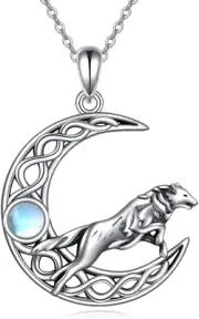 Celtic Wolf Moon Necklace Sterling Silver Moonstone Pendant Jewelry Gifts Women