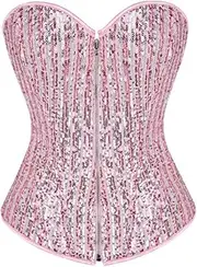 [Generic] Sequin Corset Tops for Women Lace up Boned Bustier Retro Sexy Going out Bodyshaper Top Party Bodice