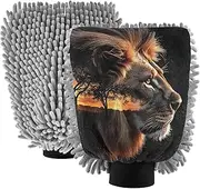 XYMZR Absorbent Microfiber Car Wash Mitt Lion Grassland Black, Funny Cute Anime Scratch Free for Cars Cleaning, Home Cleaning Mitts, 2 Pack, 10.24” L x 7.09” W
