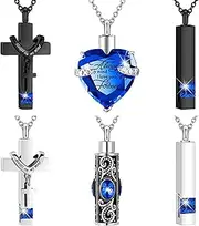 DOTUIARG 6 Pcs Urn Necklace for Ashes Cremation Heart Cross Urn Stainless Steel Keepsake Locket Ashes Keepsake Memorial Ashes Necklace