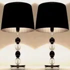 PAIR of NEW Bedside Table DESIGNER MODERN LAMPS with Black Round Shade