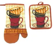 2 pc Kitchen Neoprene Set: 1 OVEN MITT & POT HOLDER, STACK OF COFFEE CUPS, KC