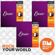 3 x Elixir 11027 Acoustic Guitar Strings Nanoweb Custom Light 11-52 A-NW-CL