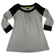 St. John Womens Top Sz M Gray Black Stretch 3/4 Sleeve Round Neck NWT $195