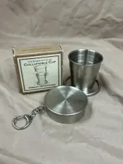 Restoration Hardware Collapsible Drinking Cup NIB New Metal Keychain w/Lid