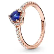 SPARKLING BLUE ELEVATED HEART PANDORA Rose GOLD Plated Ring size 52 188421C01