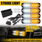 4 Amber/White 12 LED Strobe Light Bar Car Truck Flashing Warning Hazard Beacon H