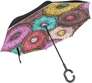 Double Layer Inverted Umbrella Cars Reverse Umbrella Colorful Donuts Cartoon Windproof UV Proof Travel Outdoor Umbrella