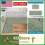 Set of 2 Sage Chenille Bath Mats - Soft, Absorbent & Slip-Resistant for Safety