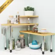3-Tier Bamboo Corner Shelf, Adjustable Spice Rack Organizer with Hooks for Kitch