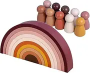 Wooden Rainbow Stacker Blocks, Colorful Blocks Baby Toys Rainbow Building Blocks for Age 3 4