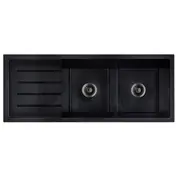 Baiachi Double Bowl and Drainer Granite Kitchen Sink Black with Gun metal Waste