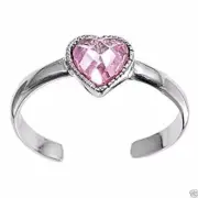 USA Seller Heart Toe Ring Sterling Silver 925 Best Price Jewelry Pink