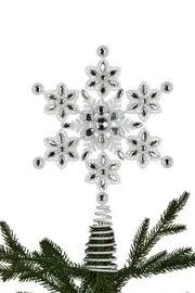 31cm Beaded White Snowflake Christmas Tree Topper