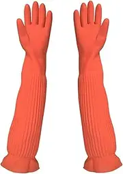 Hobngmuc 1 Pair Long Rubber Gloves, Kitchen Dishwashing Gloves, Long Sleeve Waterproof Gloves, Reusable Cleaning Gloves For Kitchen Laundry Dishwashing Cleaning Garden Tool (L)